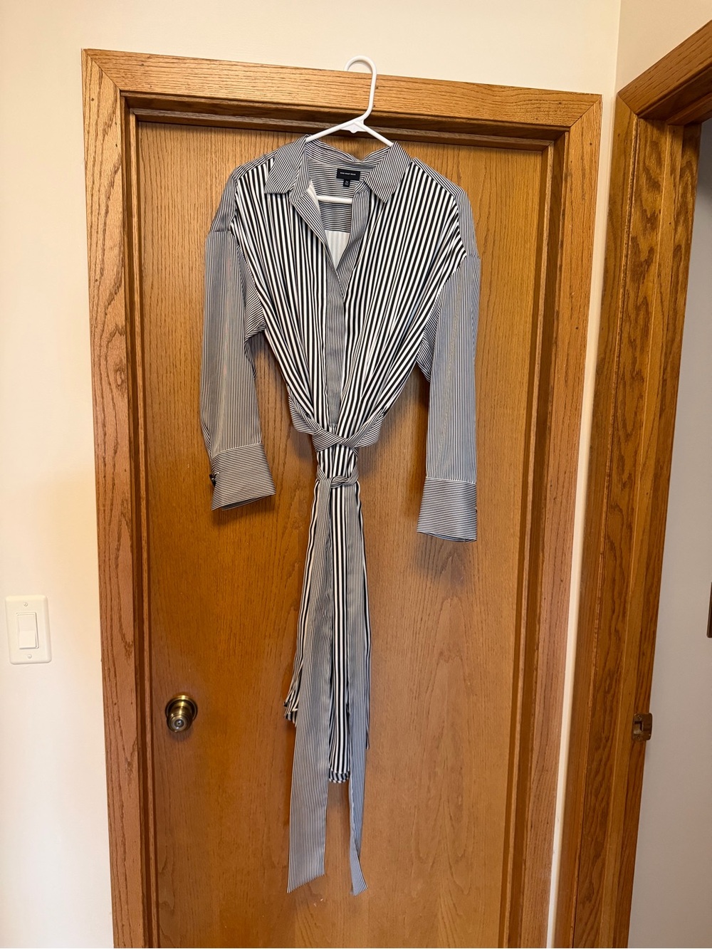 Striped Tie-Front Shirtdress - Black & White